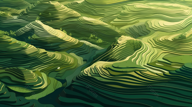 夏季小清新文艺风山间梯田插画,插画/手绘图,插画/手绘图库,插画/手绘图下载,插画/手绘